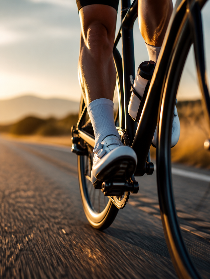 Piernas de ciclista sobre la bicicleta de ruta