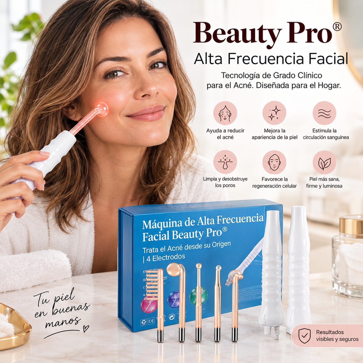 Máquina de Alta Frecuencia Facial Beauty Pro® — Trata el Acné desde su Origen | 4 Electrodos