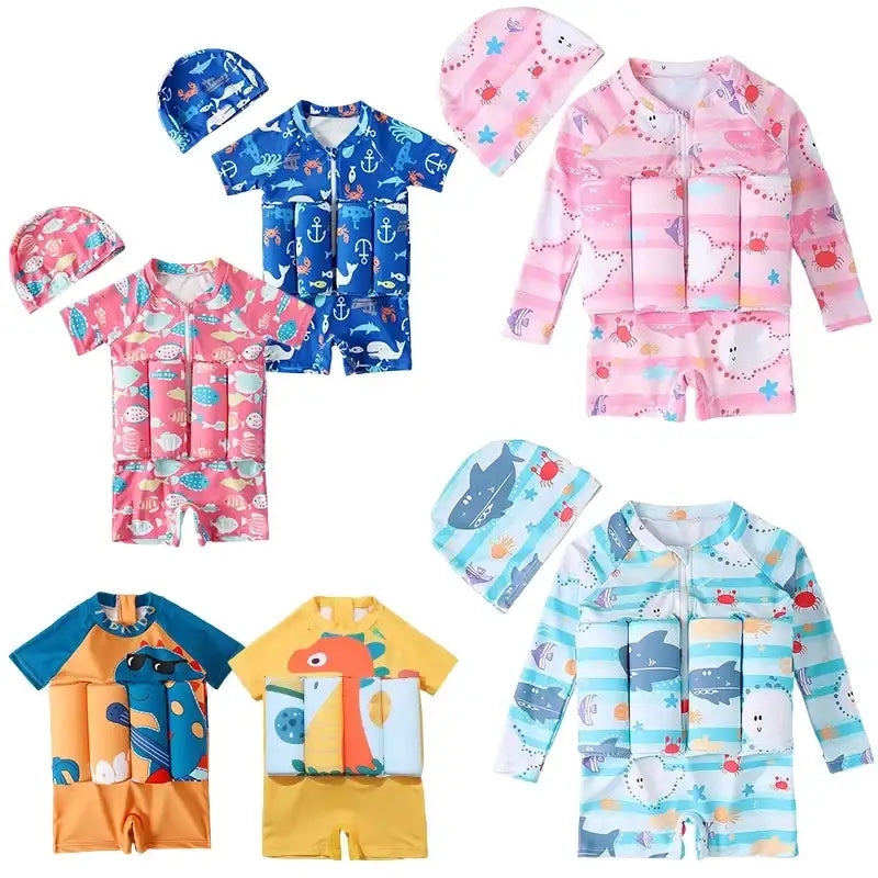 Traje de baño con flotadores removibles para niños en 7 diseños