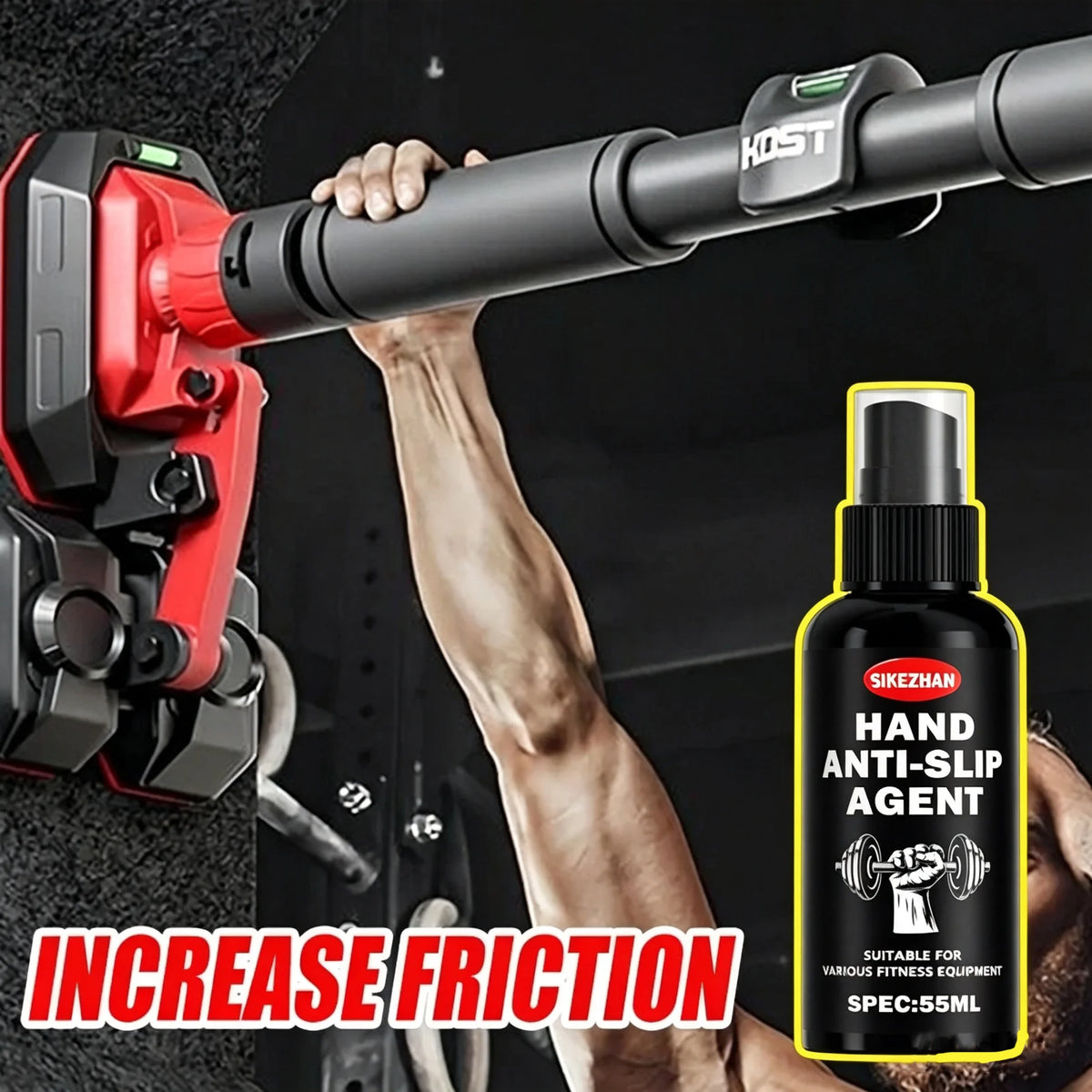Spray antideslizante para manos en barra de dominadas