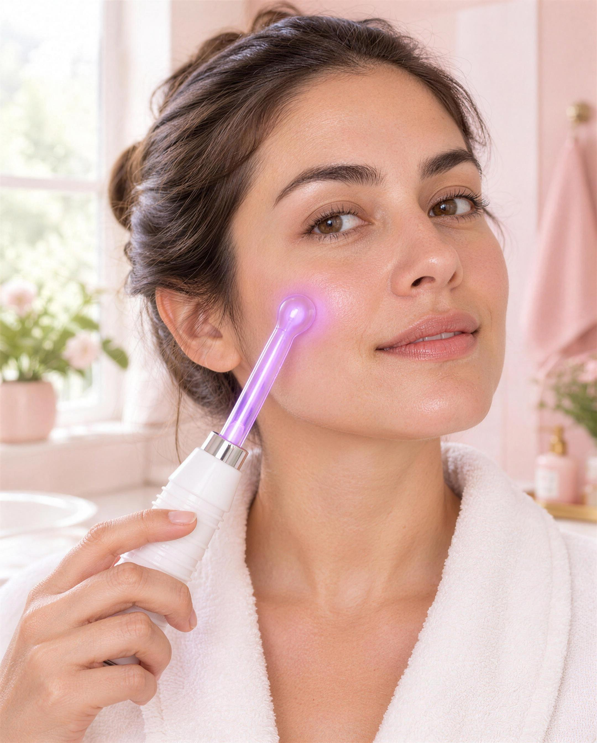 Mujer usando el electrodo argón de BeautyPro 2.0 Pro