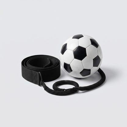 Entrenador de tiro de fútbol Blinda Kick Trainer Pro con cinturón y balón sobre fondo blanco
