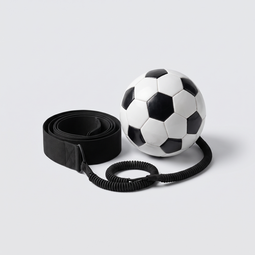 Entrenador de tiro de fútbol Blinda Kick Trainer Pro con cinturón y balón sobre fondo blanco