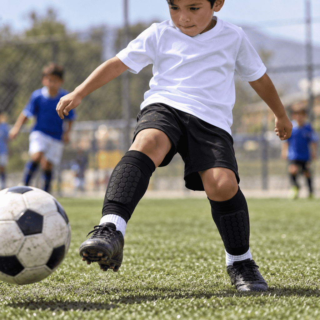 Niño jugando baby fútbol con canilleras Mini Blinda Pro