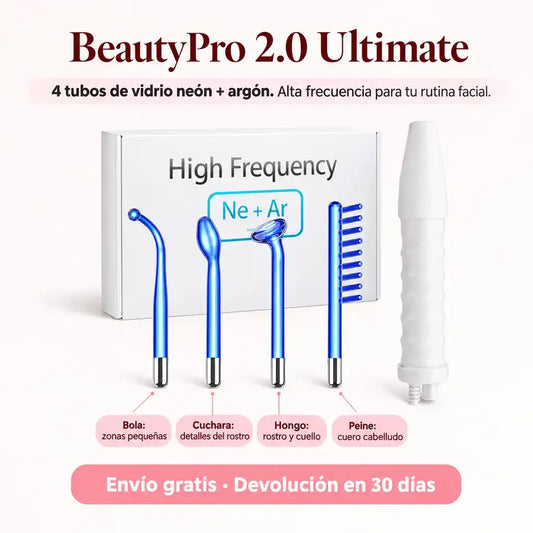 BeautyPro 2.0 Ultimate – Varita de Alta Frecuencia con Tubos de Vidrio | 4 Electrodos