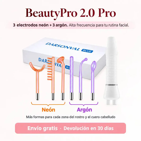 BeautyPro 2.0 Pro – Varita de Alta Frecuencia Neón + Argón | 6 Electrodos