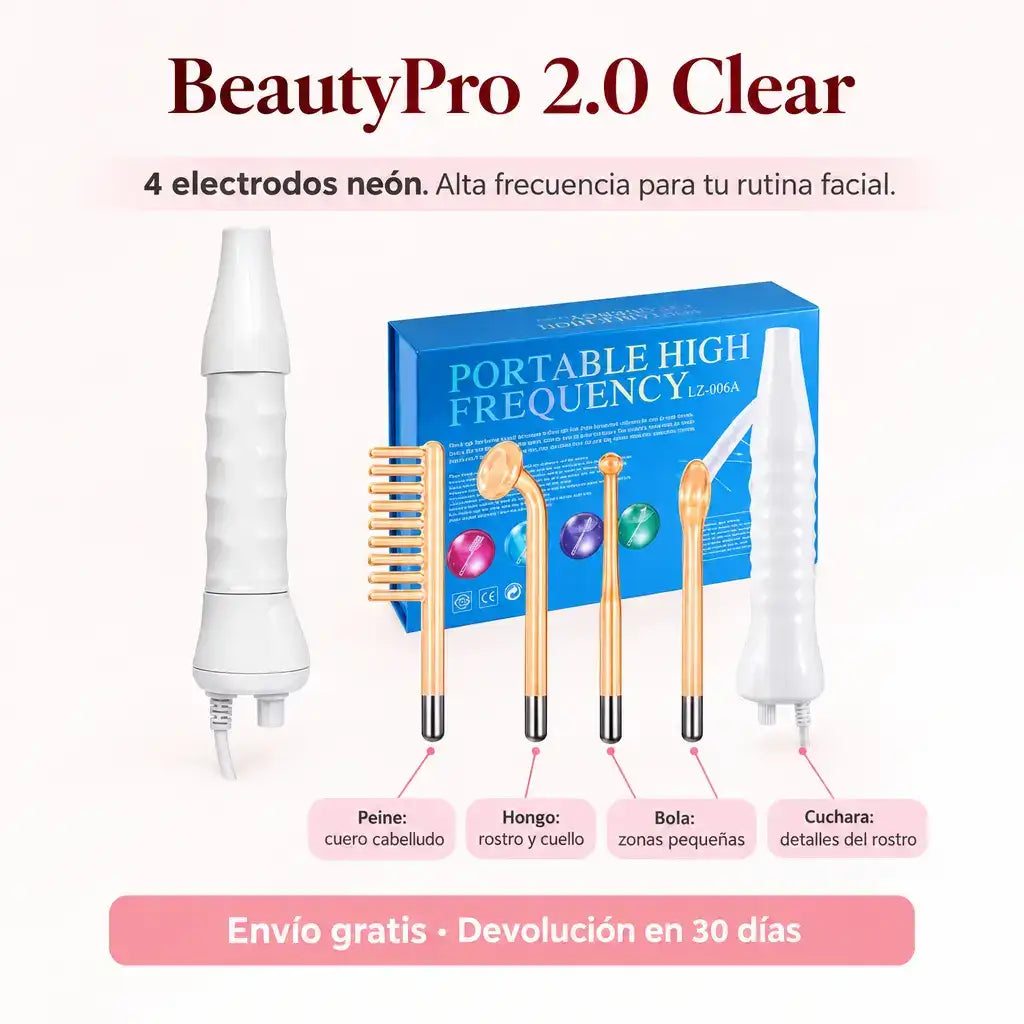 BeautyPro 2.0 Clear – Varita de Alta Frecuencia Facial | 4 Electrodos