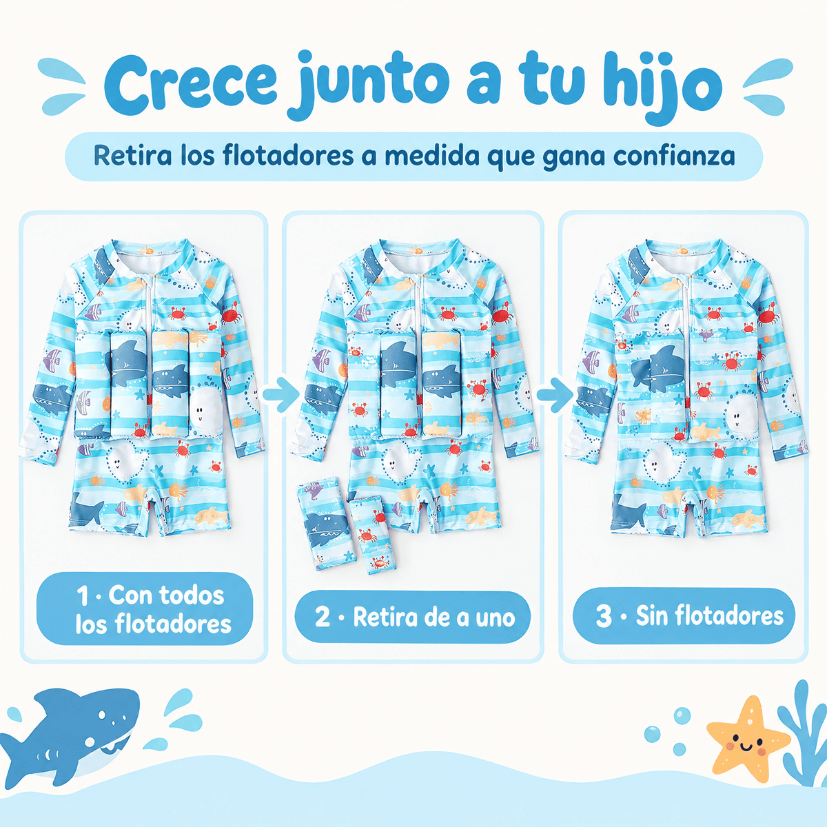 Cómo retirar los flotadores del traje de baño a medida que el niño gana confianza